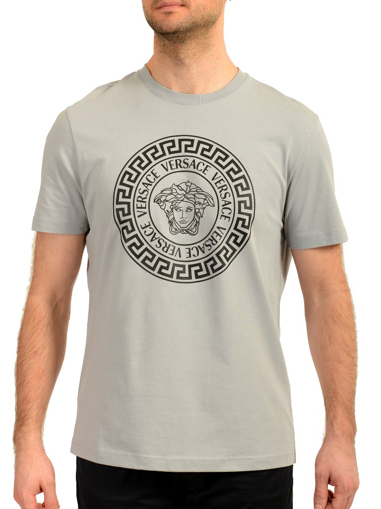 Versace Men's Gray Logo Print Crewneck Short Sleeve T-Shirt Us 3xl It 58